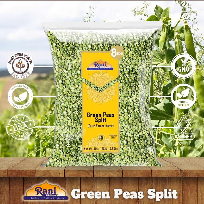 Rani Green Peas Split, Dried (Vatana, Matar) 128oz (8lbs) 3.63kg Bulk ~ All Natural | Vegan | Kosher | Gluten Friendly | Product of USA
