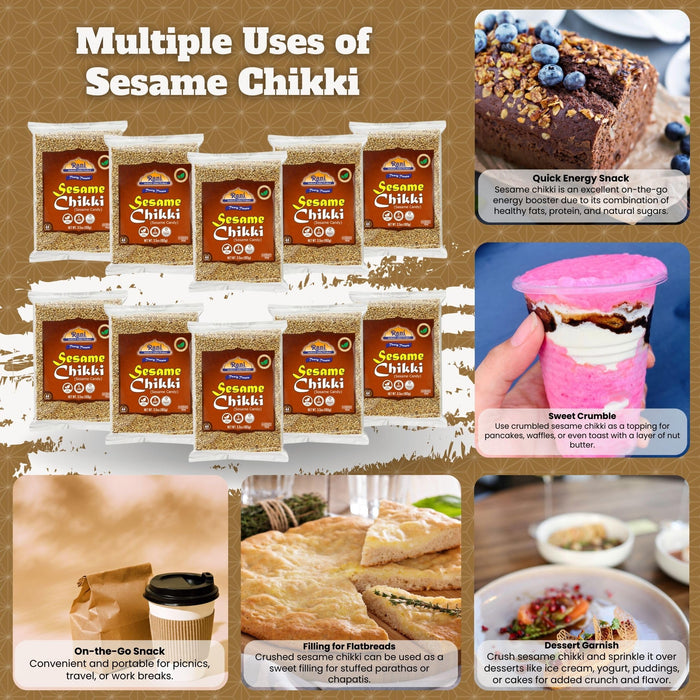 Rani Sesame Chikki (Brittle Candy) 100g (3.5oz) x Pack of 10 ~ All Natural | Vegan | Kosher | No colors | Gluten Friendly | Indian Origin