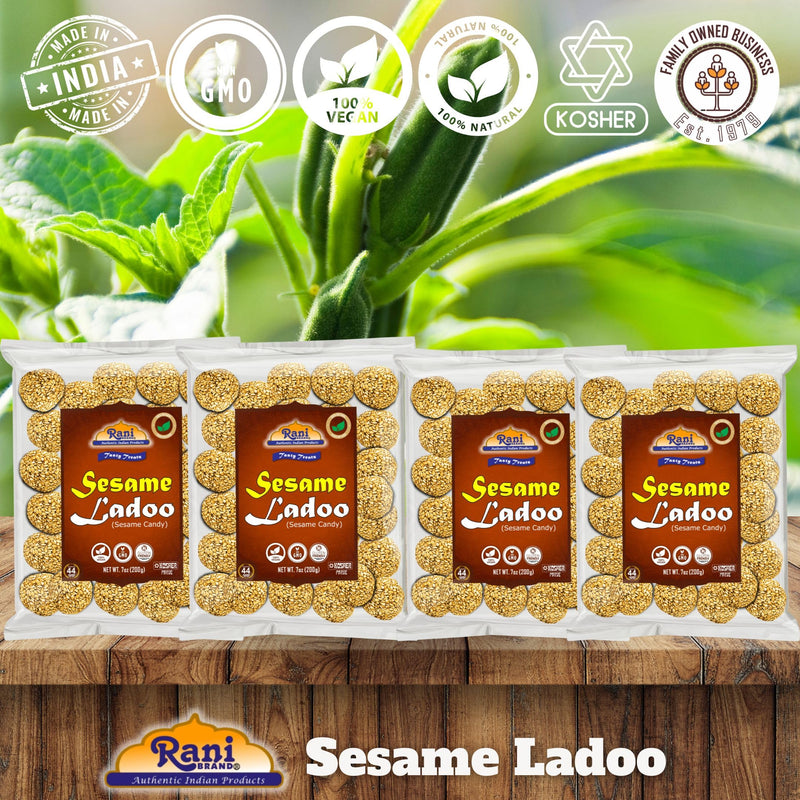Rani Sesame Ladoo (Round Sesame Brittle Candy) 7oz (200g) x Pack of 4 ~ All Natural | Vegan | Kosher | No colors | Gluten Friendly | Indian Origin