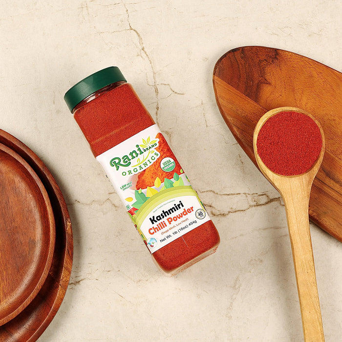 Rani Organic Kashmiri Chilli Powder (Deggi Mirch, Low Heat) 16oz (1lb) 454g PET Jar ~ All Natural | Vegan | Gluten Friendly | NON-GMO | Indian Origin | USDA Certified Organic