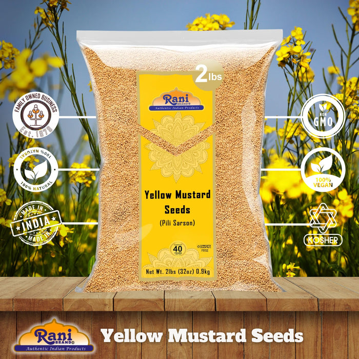 Rani Yellow Mustard Seeds Whole Spice 32oz (2lbs) 908g ~ Ideal for Pickling, Dressing and Making Ground Mustard for Cooking, All Natural | Vegan | Gluten Friendly | NON-GMO | Kosher | Indian Origin