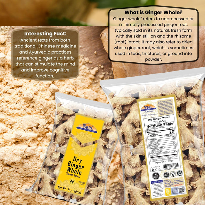 Rani Ginger (Adarak Sabut) Whole, Spice 7oz (200g) ~ All Natural | Vegan | Gluten Friendly | NON-GMO | Kosher | Indian Origin