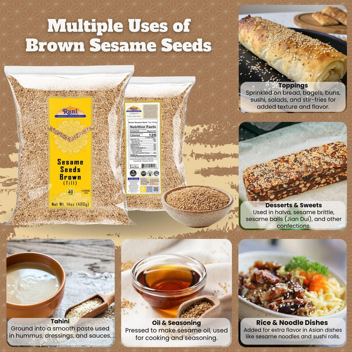 Rani Sesame Seeds Whole Raw (Till) Brown 14oz (400gm) ~ All Natural | Gluten Friendly | NON-GMO | Kosher | Vegan | Indian Origin