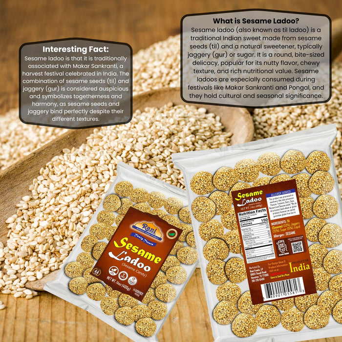 Rani Sesame Ladoo (Round Sesame Brittle Candy) 14oz (400g) ~ All Natural | Vegan | Kosher | No colors | Gluten Friendly | Indian Origin