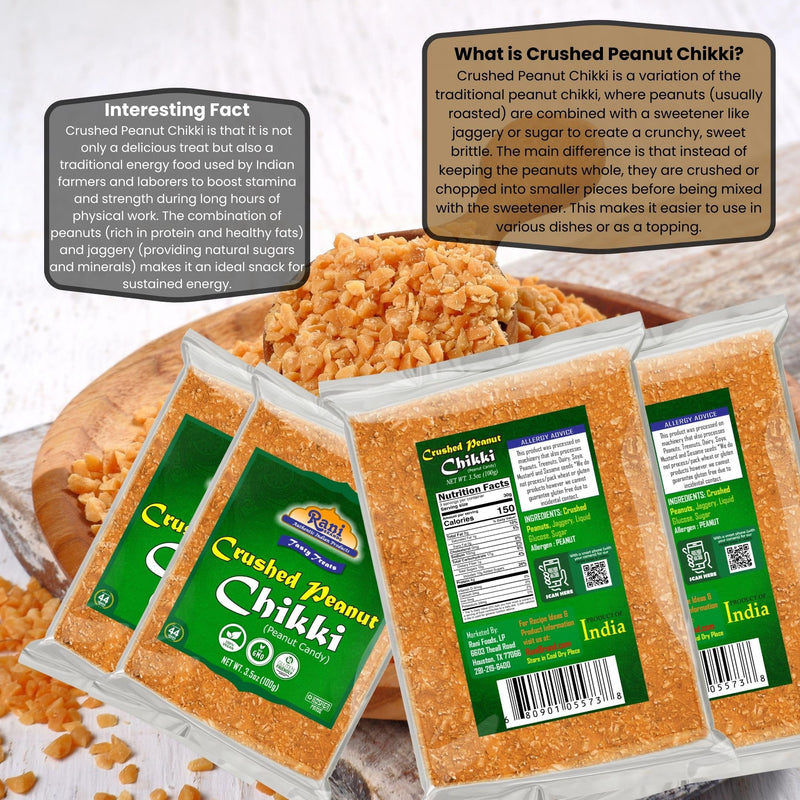 Rani Crushed Peanut Chikki (Brittle Candy) 3.5oz (100g) x Pack of 2 ~ All Natural | Vegan | Kosher | No colors | Gluten Friendly | Indian Origin