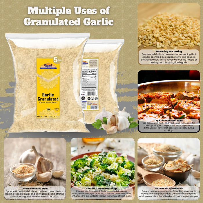Rani Granulated Garlic (Coarse Ground Garlic) 80oz (5lbs) 2.27kg Bulk ~ All Natural | Gluten Friendly | Vegan | NON-GMO | Kosher | No Salt or fillers | Product of USA