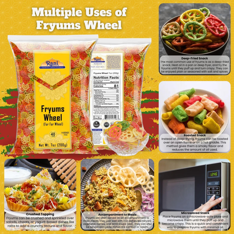 Rani Far Far/Fryums (Wheat & Tapioca Pellet) Wheel Shape 7oz (200g) ~ Vegan, Kosher, Uncooked, Used to Make Papad, Bhungra/Chip Snack