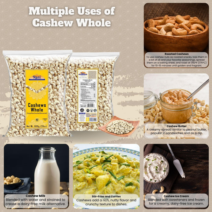 Rani Raw Cashews Whole (uncooked, unsalted) 28oz (800g) ~ All Natural, No Preservatives | Vegan | NON-GMO | Kosher | Gluten Friendly