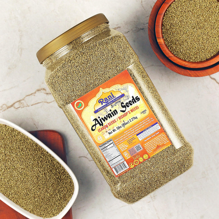 Rani Ajwain Seeds (Carom Bishops Weed) Spice Whole 80oz (5lbs) 2.27kg Bulk PET Jar ~ All Natural | Vegan | Gluten Friendly | NON-GMO | Kosher | Indian Origin