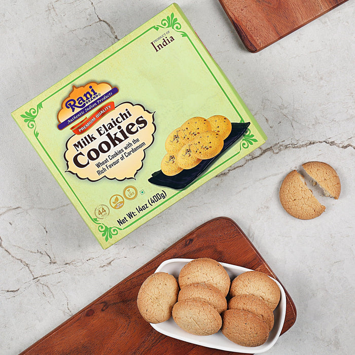 Rani Milk Elaichi Cookies (Wheat Cookies with Almond Flavor) 14oz (400g) Pack of 3+1 FREE, Premium Quality Indian Cookies ~ All Natural | Vegan | Non-GMO | Indian Origin