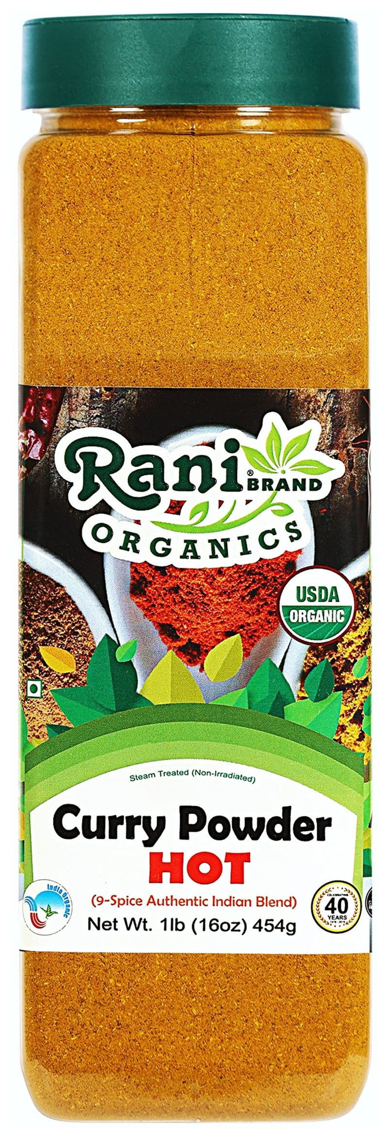 Rani Organic Curry Powder Hot (9-Spice Authentic Indian Blend) 16oz (1lb) 454g PET Jar ~ All Natural | Salt-Free | Vegan | USDA Certified Organic