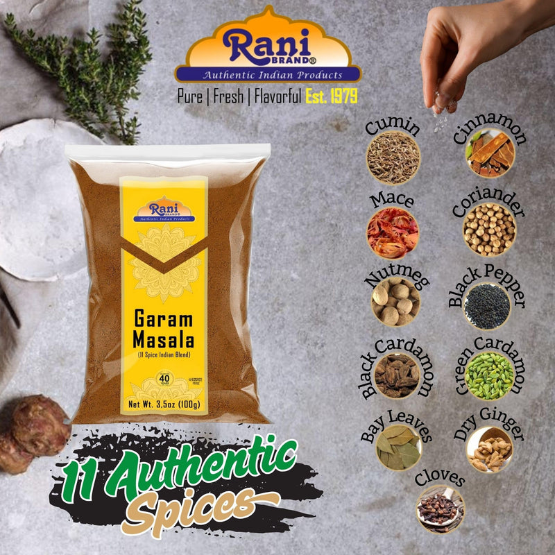 Rani Garam Masala Indian 11-Spice Blend 3.5oz (100g) ~ All Natural, Salt-Free | Vegan | No Colors | Gluten Friendly | NON-GMO | Kosher | Indian Origin