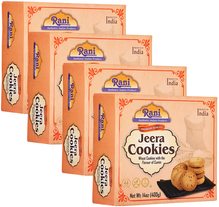 Rani Jeera Cookies (Wheat Cookies with the Flavor of Cumin) 14oz (400g) Pack of 3+1 FREE, Premium Quality Indian Cookies ~ All Natural | Vegan | Non-GMO | Indian Origin