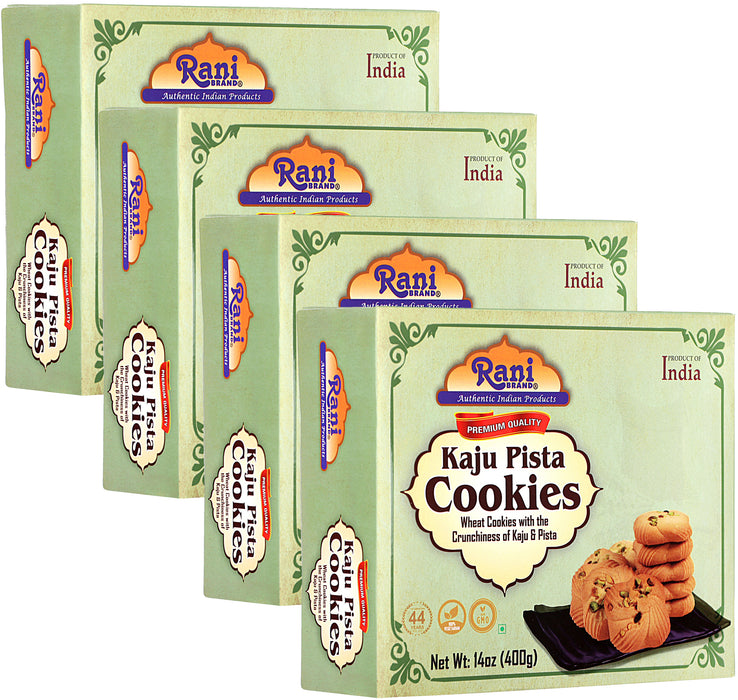 Rani Kaju Pista Cookies (Wheat Cookies with Crunchiness of Kaju & Pista) 14oz (400g) Pack of 3+1 FREE, Premium Quality Indian Cookies ~ Vegan | Non-GMO | Indian Origin