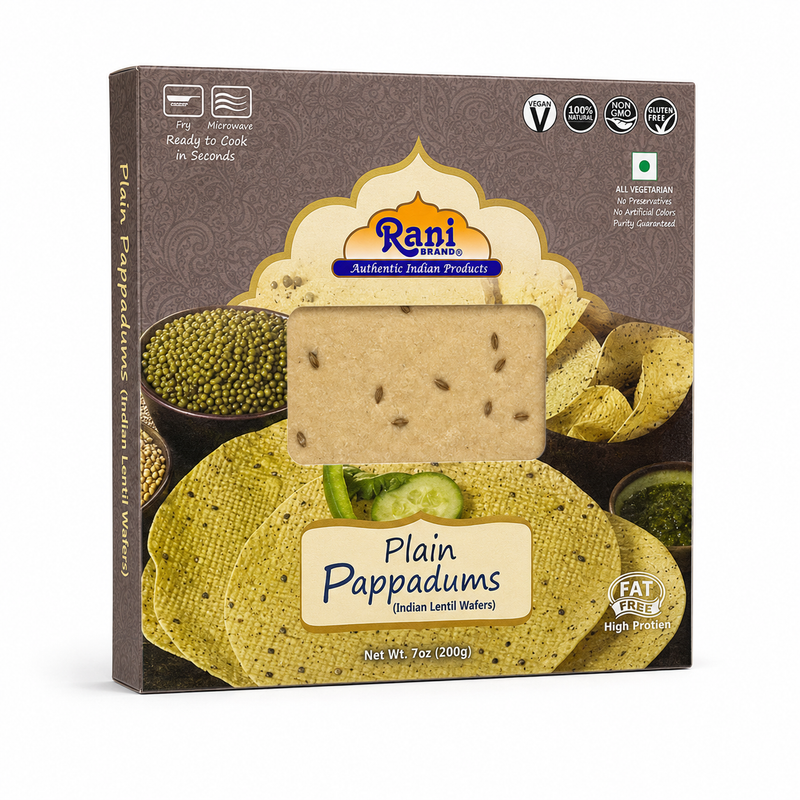 Rani Pappadums (Indian Lentil Wafer Snack) Plain Papad 7oz (200g) Approximately 15pc, 7 inches ~ All Natural | Gluten Friendly | NON-GMO | Vegan | Indian Origin