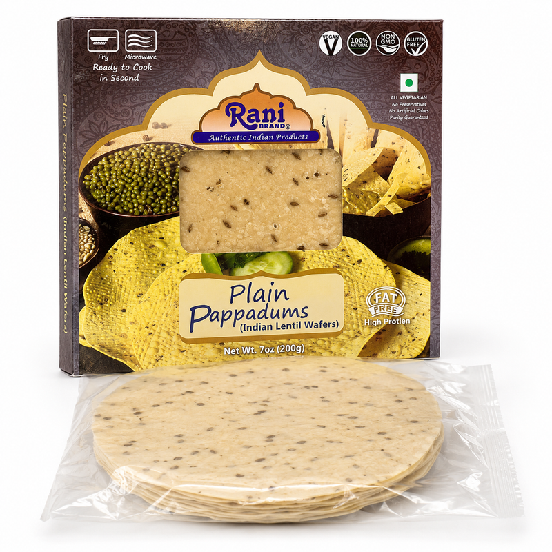 Rani Pappadums (Indian Lentil Wafer Snack) Plain Papad 7oz (200g) Approximately 15pc, 7 inches ~ All Natural | Gluten Friendly | NON-GMO | Vegan | Indian Origin