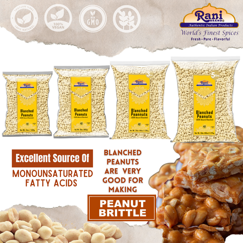 Rani Peanuts Skinless (Blanched, Uncooked) 80oz (5lbs) 2.27kg Bulk ~ All Natural | Vegan | Gluten Friendly | Kosher | Fresh Product of USA ~ Spanish Grade Groundnuts