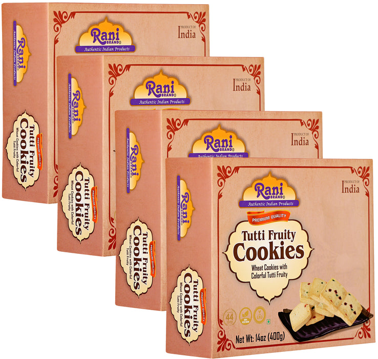 Rani Tutti Fruity Cookies (Wheat Cookies with Colorful Tutti Fruity) 14oz (400g) Pack of 3+1 FREE, Premium Quality Indian Cookies ~ Vegan | Non-GMO | Indian Origin