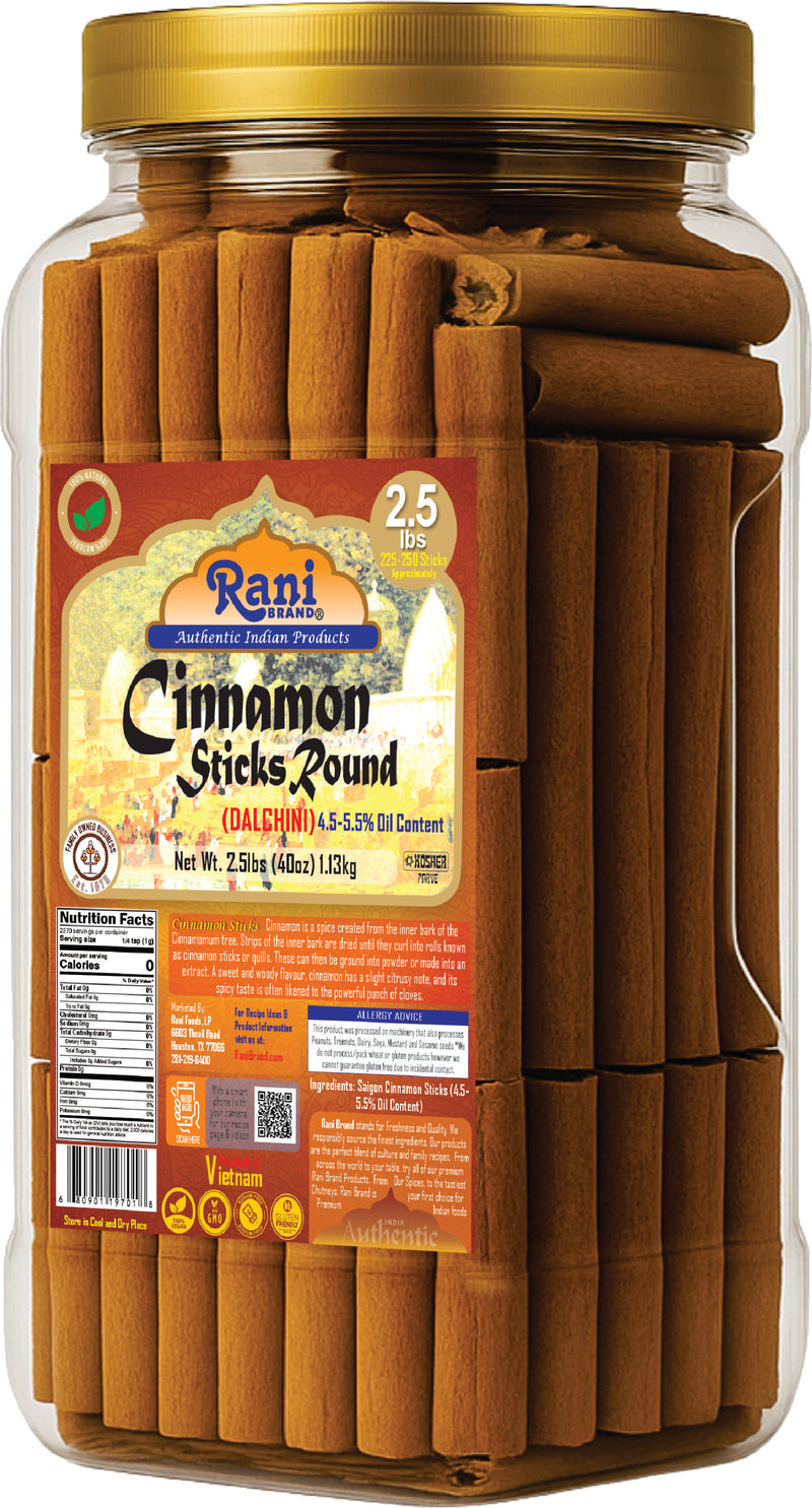Rani Cinnamon Sticks 40oz (2.5lbs) 1.13kg Bulk PET Jar - 220 -250 Sticks - Strong Aroma, Perfect for Baking, Cooking & Beverages | 3+ Inches Length - Cassia Saigon Cinnamon from Vietnam | Kosher