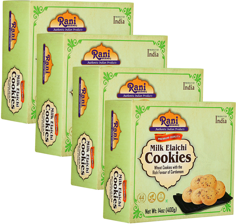 Rani Milk Elaichi Cookies (Wheat Cookies with Almond Flavor) 14oz (400g) Pack of 3+1 FREE, Premium Quality Indian Cookies ~ All Natural | Vegan | Non-GMO | Indian Origin