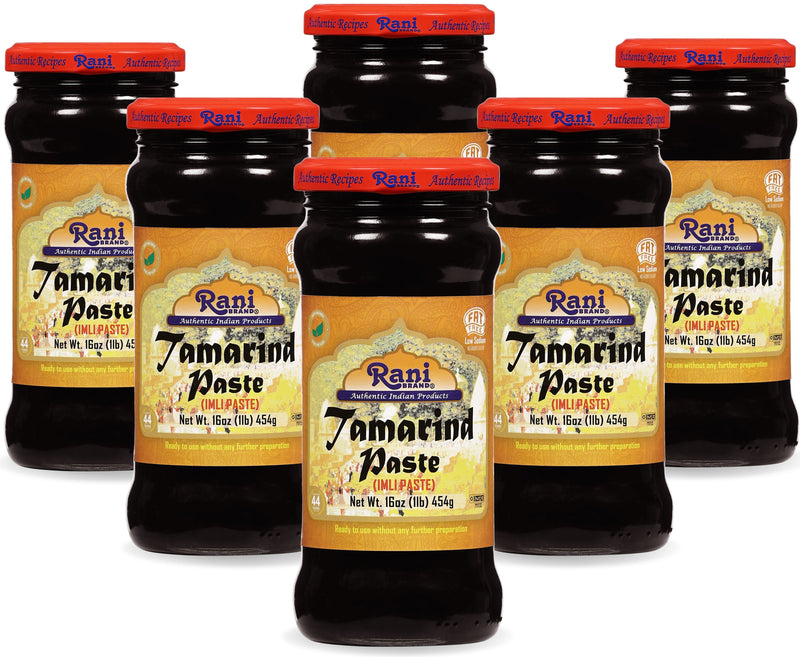 Rani Tamarind Paste Puree (Imli) 16oz (1lb) 454g Glass Jar, No added sugar, Pack of 5+1 FREE ~ All Natural | Vegan | Gluten Free | No Colors | NON-GMO | Kosher | Indian Origin