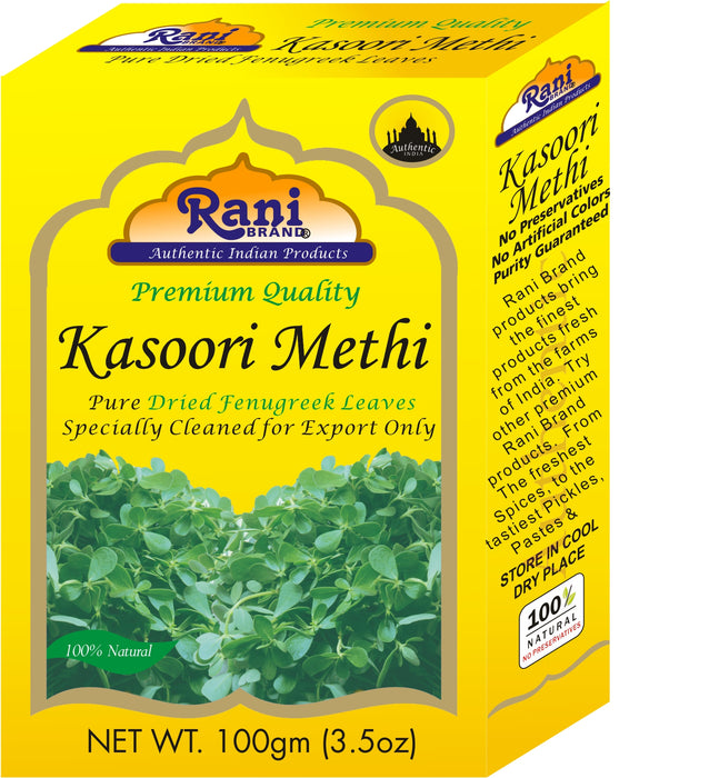 Rani Fenugreek Leaves Dried, All Natural (Kasoori Methi) 100g (3.5oz) ~ Gluten Friendly | NON-GMO ~ Vegan