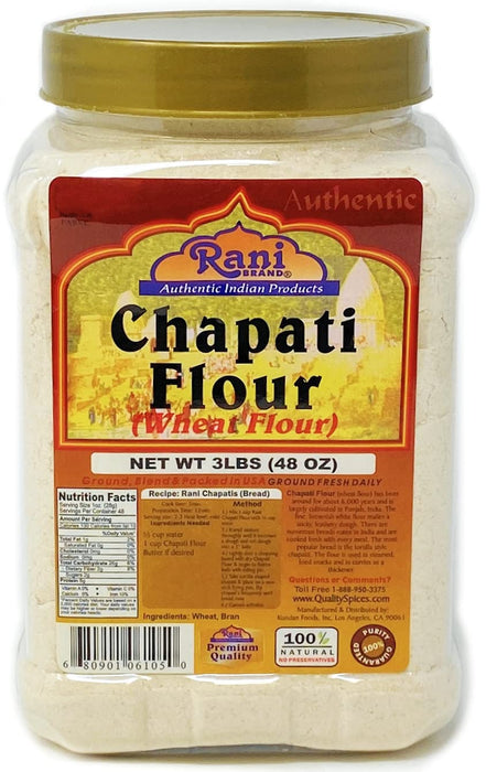 Rani Chapati Flour (100% Pure Whole Wheat Atta), For Making Roti & Indian Breads 48oz (3lbs) 1.36kg PET Jar ~ All Natural | Vegan