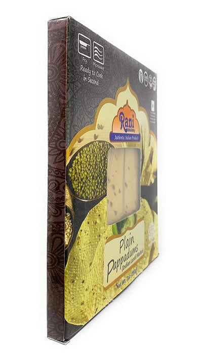 Rani Pappadums (Indian Lentil Wafer Snack) Plain Papad 7oz (200g) Approximately 15pc, 7 inches ~ All Natural | Gluten Friendly | NON-GMO | Vegan | Indian Origin