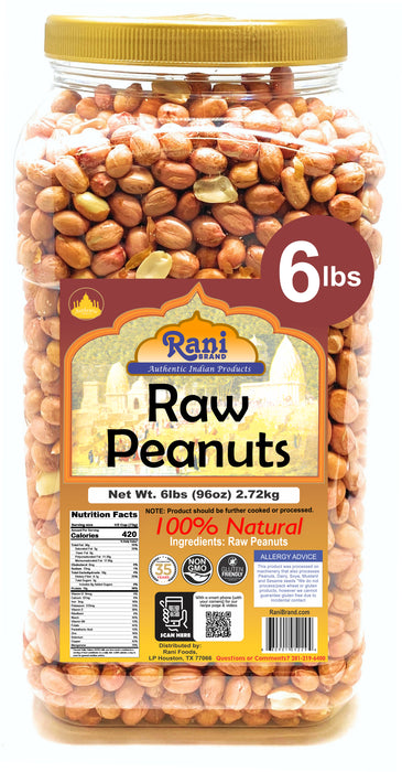 Rani Peanuts, Raw Whole With Skin (uncooked, unsalted) 96oz (6lbs) 2.72kg Bulk PET Jar ~ All Natural | Vegan | Gluten Friendly | Fresh Product of USA ~ Spanish Grade Groundnut / Red-skin