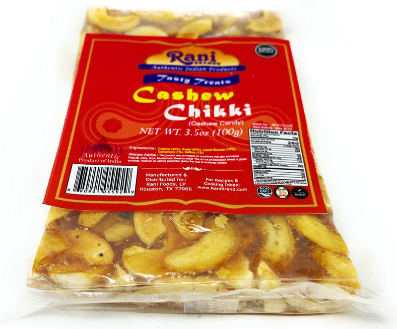 Rani Cashew Chikki (Brittle Candy) 100g (3.5oz) x Pack of 20 ~ All Natural | Vegan | No colors | Gluten Friendly | Indian Origin