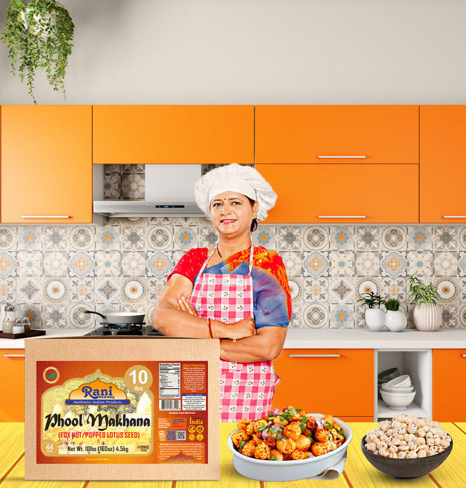 Rani Jumbo Phool Makhana (Fox Nut/Popped Lotus Seed) Plain Raw Uncooked 160oz (10lbs) 4.54kg Bulk Box ~ All Natural | Vegan | No Colors | Gluten Friendly | NON-GMO | Indian Origin