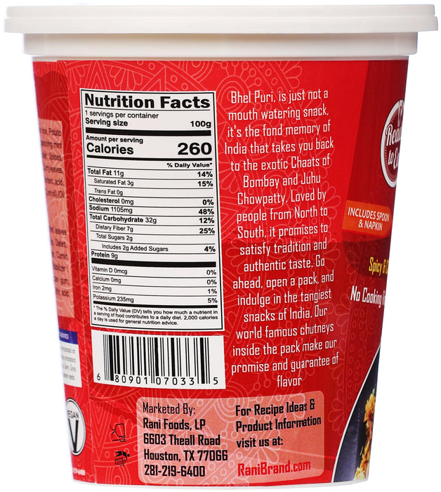 Rani Roasty Bhel Puri Cup (Spicy & Crunchy Indian Snack w/ mouth watering Indian Chutneys) 3.5oz (100g), Pack of 4 ~ Ready to Eat | Vegan | NON-GMO | Indian Origin
