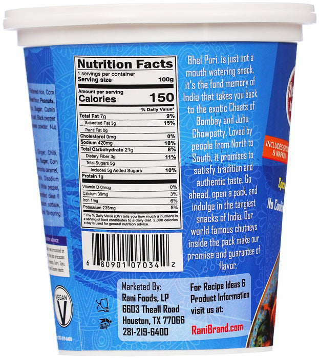 Rani Schezuan Bhel Puri Cup (Spicy & Crunchy Indian Snack w/ mouth watering Indian Chutneys) 3.5oz (100g), Pack of 4 ~ Ready to Eat | Vegan | NON-GMO | Indian Origin