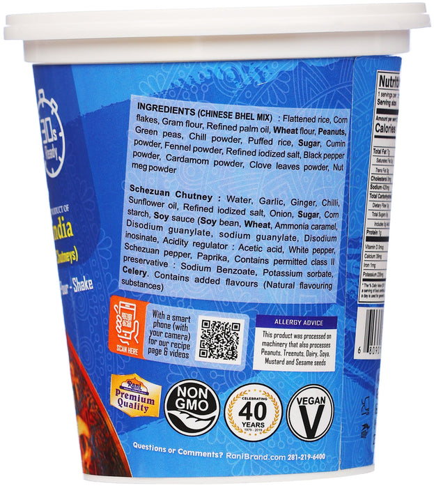 Rani Schezuan Bhel Puri Cup (Spicy & Crunchy Indian Snack w/ mouth watering Indian Chutneys) 3.5oz (100g), Pack of 4 ~ Ready to Eat | Vegan | NON-GMO | Indian Origin