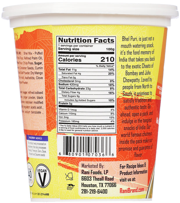 Rani Mango Bhel Puri Cup (Spicy & Crunchy Indian Snack w/ mouth watering Indian Chutneys) 3.5oz (100g), Pack of 4 ~ Ready to Eat | Vegan | NON-GMO | Indian Origin