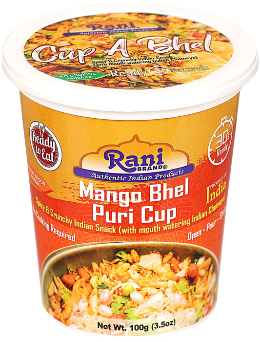 Rani Mango Bhel Puri Cup (Spicy & Crunchy Indian Snack w/ mouth watering Indian Chutneys) 3.5oz (100g), Pack of 2 ~ Ready to Eat | Vegan | NON-GMO | Indian Origin