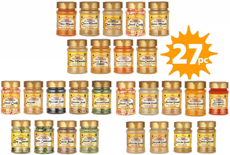 Rani 3-in1 Essential Indian Spices Gift Box Set (Masala, Ground & Whole) 27 Bottles in Total, Average Weight per Bottle 3oz (85g), Indian Cooking, Makes a Great Gift!