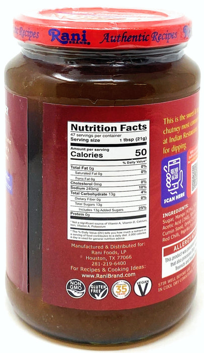 Rani Sweet Mango Chutney (Indian Preserve) 36oz (2.2lbs) 1kg Value Pack, Glass Jar, Ready to eat, Vegan ~ Gluten Free, All Natural, NON-GMO
