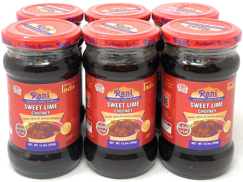 Rani Lime Sweet Mango Chutney (Indian Preserve) 12.5oz (350g) Glass Jar, Ready to eat, Vegan, Pack of 5+1 FREE ~ Gluten Free, All Natural, NON-GMO