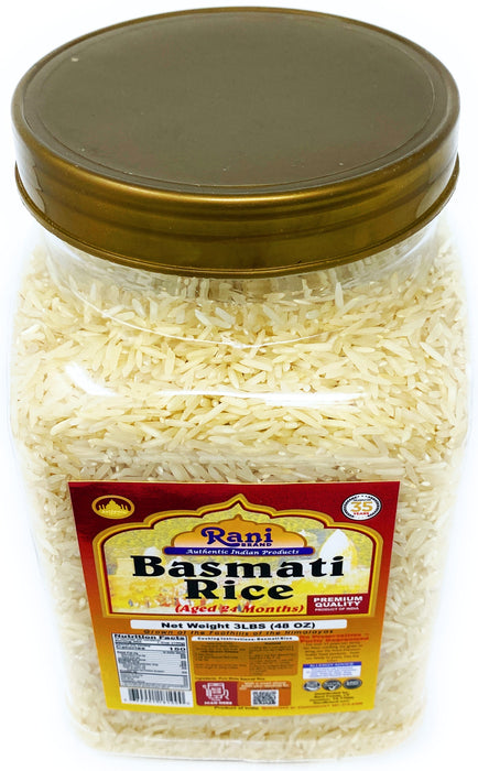 Rani Platinum White Basmati Rice Extra Long Aged, 48oz (3lbs) 1.36kg PET Jar ~ All Natural | Vegan | Gluten Friendly | Indian Origin