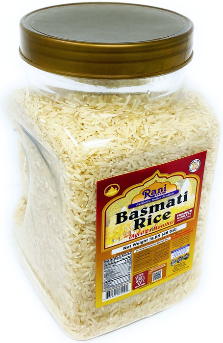 Rani Platinum White Basmati Rice Extra Long Aged, 48oz (3lbs) 1.36kg PET Jar ~ All Natural | Vegan | Gluten Friendly | Indian Origin