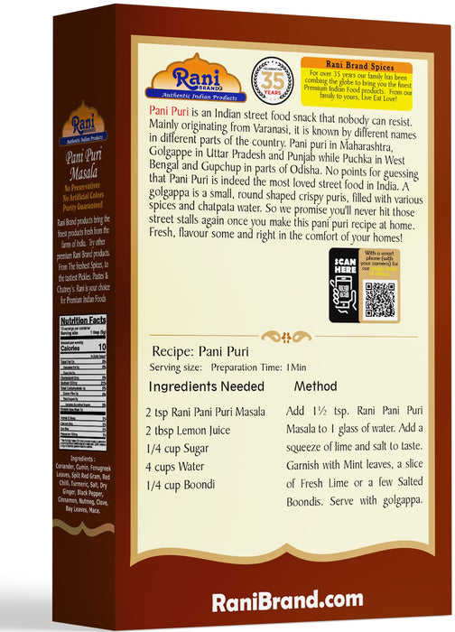 Rani Pani Puri Masala (14-Spice Blend for Indian Spicy Water) 3.5oz (100g) ~ All Natural | Vegan | No Colors | Gluten Friendly | Indian Origin