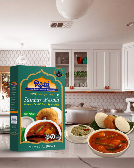 Rani Sambar Masala (Lentil Soup Spice Blend) 3.5oz (100g) ~ All Natural | Vegan | No Colors | Gluten Friendly | NON-GMO | Indian Origin