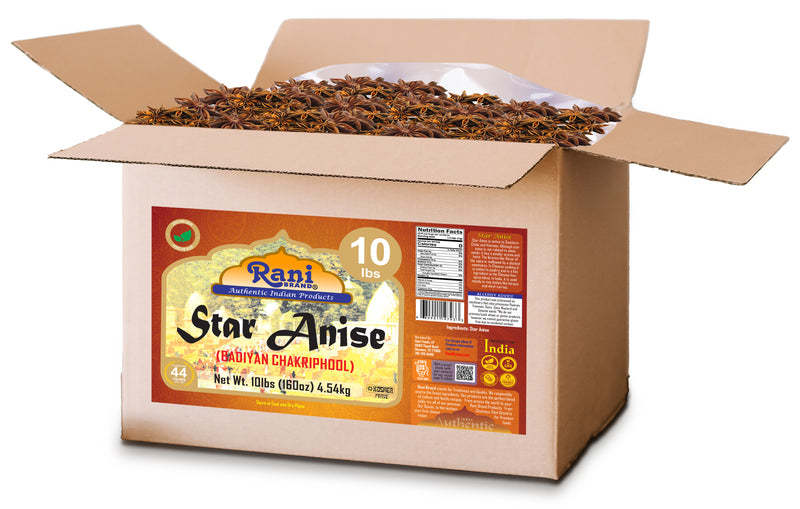 Rani Star Anise Seeds, Whole Pods (Badian Khatai) Spice 160oz (10lbs) 4.54kg Bulk ~ All Natural | Gluten Friendly | Kosher | Vegan | Whole Chinese Anise Star Sun Dried Spice, Anis Estrella / Illicium Verum, Widely Used for Baking, Drinks, Cooking, and Tea