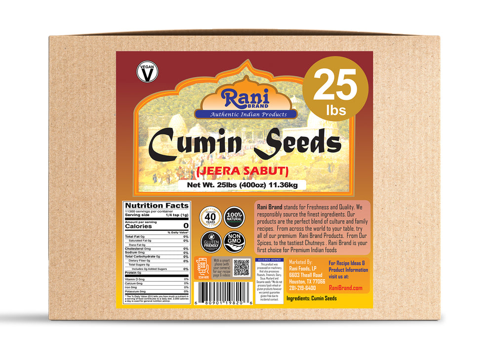 Rani Cumin Seeds Whole (Jeera) Spice 400oz (25lbs) 11.36kg, Bulk Box ~ All Natural | Gluten Friendly | NON-GMO | Vegan | Indian Origin
