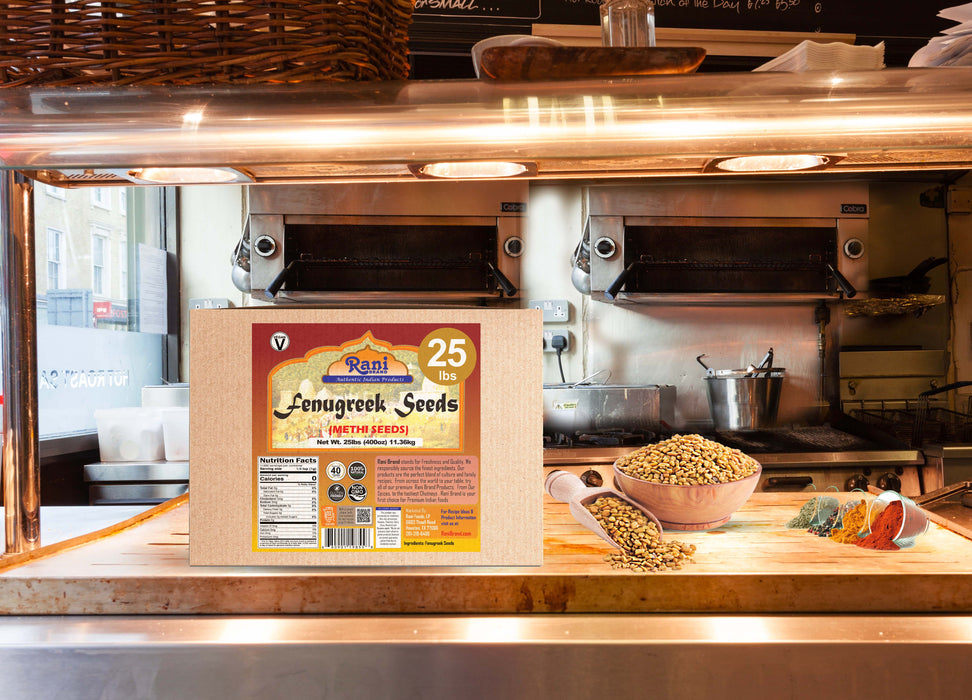 Rani Fenugreek (Methi) Seeds Whole 400oz (25lbs) 11.36kg Bulk Box, Trigonella foenum graecum ~ All Natural | Vegan | Gluten Friendly | Non-GMO