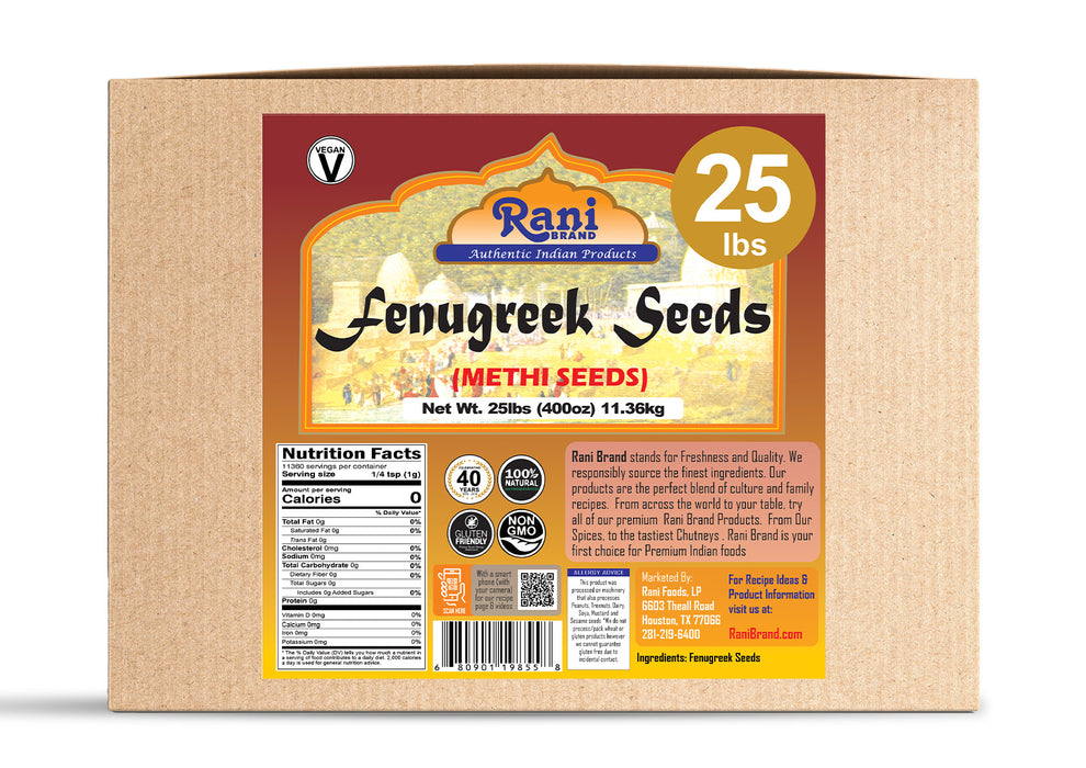 Rani Fenugreek (Methi) Seeds Whole 400oz (25lbs) 11.36kg Bulk Box, Trigonella foenum graecum ~ All Natural | Vegan | Gluten Friendly | Non-GMO