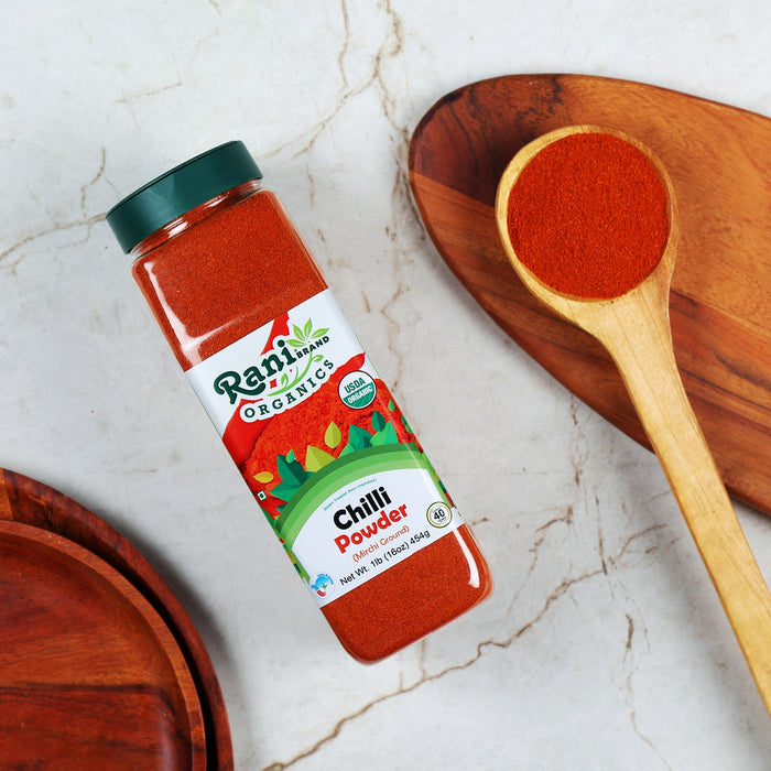 Rani Organic Chilli Powder (Mirchi Ground) 16oz (1lb) 454g PET Jar ~ All Natural | Vegan | Gluten Friendly | Indian Origin | USDA Certified Organic