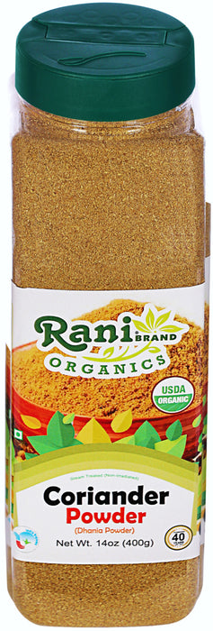 Rani Organic Coriander Powder (Dhania Powder) 14oz (400g) PET Jar ~ All Natural | Vegan | Gluten Friendly | Indian Origin | USDA Certified Organic