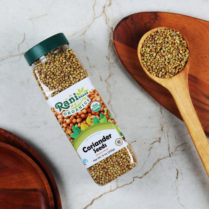 Rani Organic Coriander Seeds Whole (Dhania Sabut) 9oz (255g) PET Jar ~ All Natural | Vegan | Gluten Friendly | Indian Origin | USDA Certified Organic